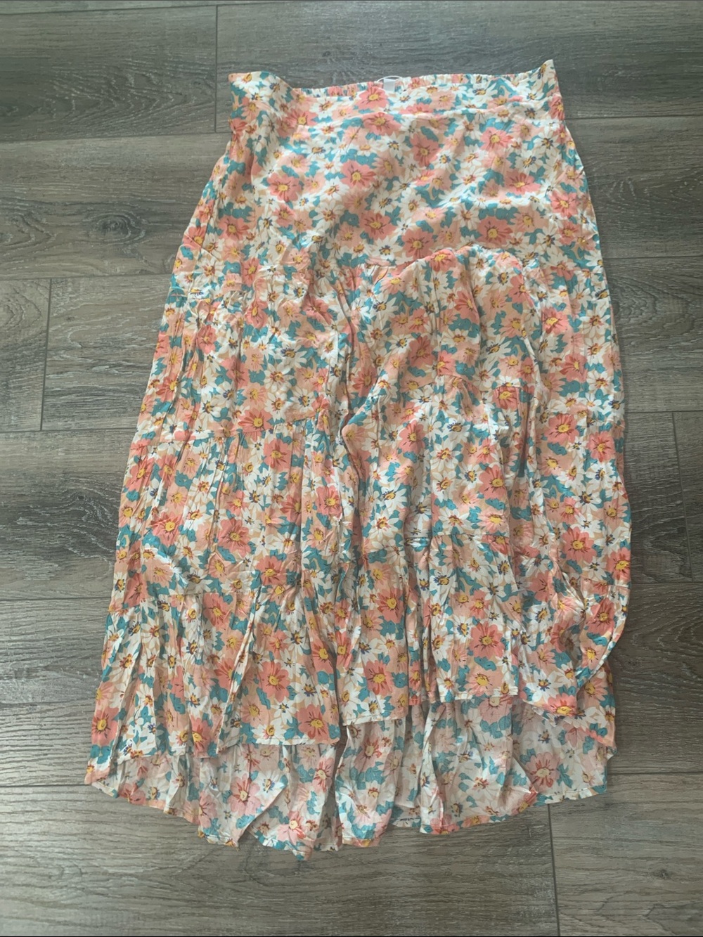 Floral Maxi Skirt in Pink and Teal